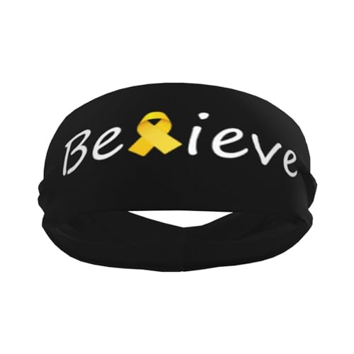 Cancer Believe Childhood Cancer Adjustable Sports Headband Moisture Wicking Sweatband for Running Workout2