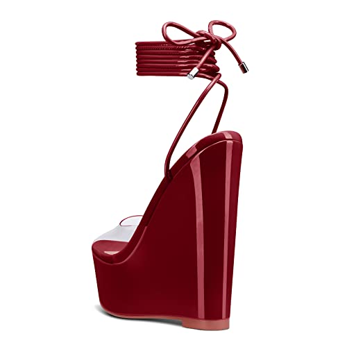 Castamere Womens High Wedge Platform Heel Peep Open Toe Ankle Strap Sandals Lace Wedding Clear Dress Shoes 5.9 Inches Heels3
