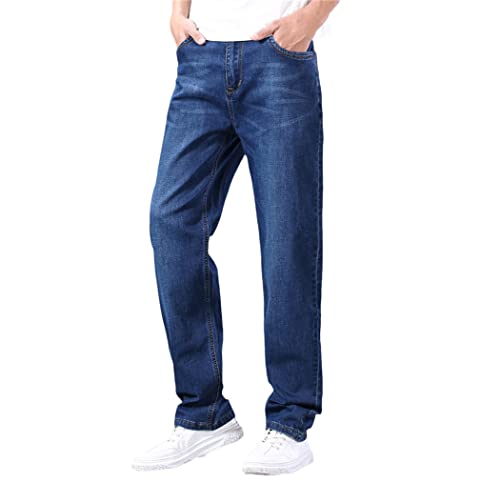 Jean droit ample d'été contre la chaleur pantalon coton stretch Bleu 40
