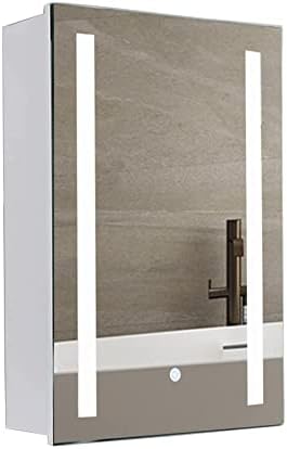 OUNUO 500 X 700 MM LED illuminated Bathroom Mirror Cabinet, Bathroom Cabinets Wall Mounted With Light Shaver Socket, Demister Pad & Touch Switch Control, IP44