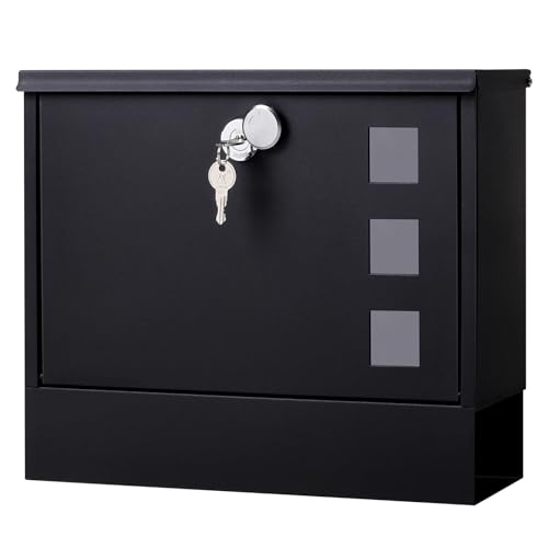 Locking Mailbox Wall Mount for Outside– Jssmst Mailboxes with Key Lock for Front Door Fence, Large Capacity Letter Box, 14.3 x 4.1 x 11.8 Inch, Black, SM-HPB911BN
