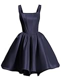 Yexinbridal Spaghetti Straps Satin Homecoming Dresses for Teens 2025 Square Neck Corset A-line Short Prom Dress with Pockets Navy 0