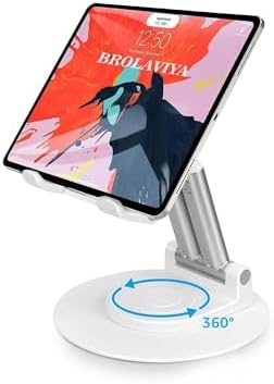 Dyazo Foldable Tablet Stand | Holder Compatible for Desk Compatible for Samsung Galaxy Tabs, iPad All Other Tablets Up to 12.9 inch with 360 Degree Rotation (White)