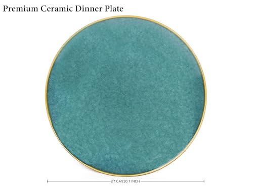 Image of Bodhi House Handcrafted Stoneware Reactive Glaze Ceramic Dinner Set, 12 Pieces Serving for 6, Microwave and Dishwasher Safe, Bone-ash Free, Crockery Set for Dining and Gifting, Ocean Green