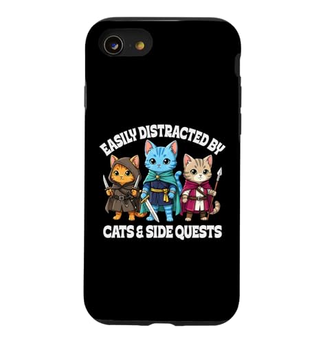 Easy Distracted by Cats & Side Quest �t�@�j�[�Q�[�}�[���`�[�t �X�}�z�P�[�X iPhone SE (2020) / 7 / 8 �p