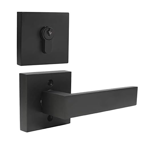 Probrico Flat Black Passage Door Lever with Double Cylinder Deadbolt Black Combo Pack, Modern Square Lock Set Handleset,Exterior Door Handle and Deadbolts Set,Exterior Door Lever Passage