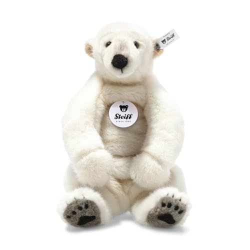 Steiff Nanouk Eisbär, Plüschtier 33 cm, Plüscheisbär sitzend, Kuscheltier für Kinder, Schmusetier zum Spielen & Kuscheln, Original Stofftier mit Knopf im Ohr, beweglich & waschbar, Weiss (062605)