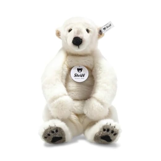 Steiff Nanouk Eisbär, Plüschtier 33 cm, Plüscheisbär sitzend, Kuscheltier für Kinder, Schmusetier zum Spielen & Kuscheln, Original Stofftier mit Knopf im Ohr, beweglich & waschbar, Weiss (062605)
