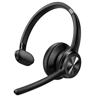 TECKNET Wireless Headsets, Bluetooth Headset with Microphone Noise Cancelling, Adjustable headband, Mic Mute & 50hrs Working Time V5.3 Bluetooth Single Ear Headphone for Office/Call Center/Skype/Home