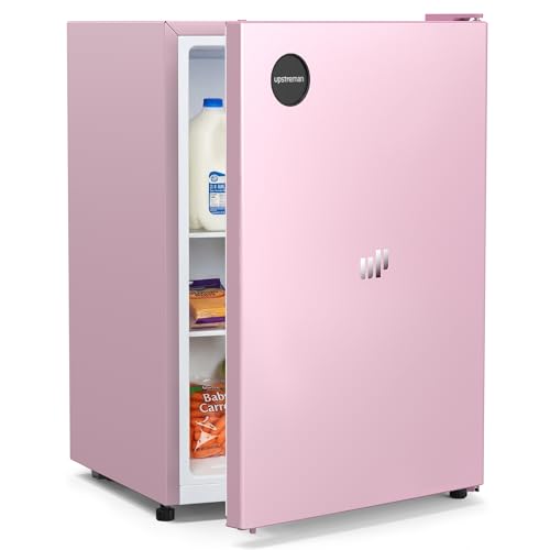 Image of Upstreman 2.5 Cu.Ft All-Refrigerator Mini Fridge, Single Door Small Refrigerator, Dorm Fridge with 7 Adjustable Thermostat, Compact Refrigerator for Office, Bedroom or Dorm, Pink-CR26