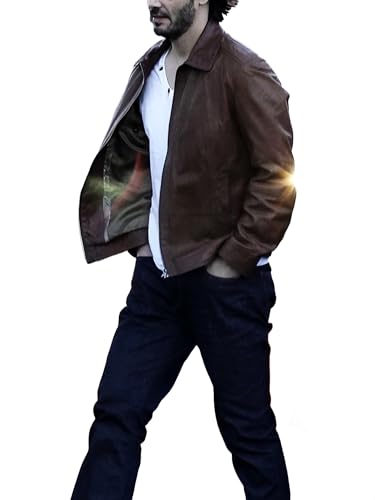 Men's Keanu Reeves Retro Leather Jacket - Motorcycle Vintage Brown Biker Jacket2