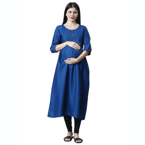Image of CEE 18 Cotton Rayon A-Line Flaired Maternity Feeding Kurti for Women with Zippers | Pregnancy Dress for Women | Breastfeeding Dress for Women | Nursing Dress for Women Pre and Post Pregnancy