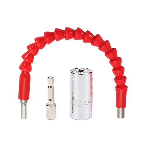 Universal Socket and Extension Bit Set Gift,Socket Fits Standard Metric 7mm-19mm with Power Drill Adapter & 11.8 Inch Flexible Drill Bit Extension Magnetic Hex Soft Shaft with Screw Drill Bit Holder