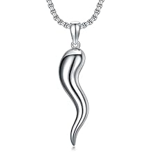 925 Sterling Silver Italian Horn Good Luck Pendant Necklace for Men Women Protects Us Amulet Jewelry Gift for Christmas Valentines Day, Mothers Day