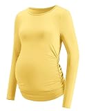LOMON Maternity Underwear Long Sleeve Shirts for Women Casual Crewneck Thermal Tops Winter Fleece Lined Base Layer Pregnancy Clothes Yellow M