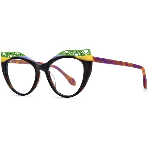 Image of HEPIDEM Multicolor Acetate Glasses Frame Women Cat Eye Eyeglasses Men Optical Spectacles 9291