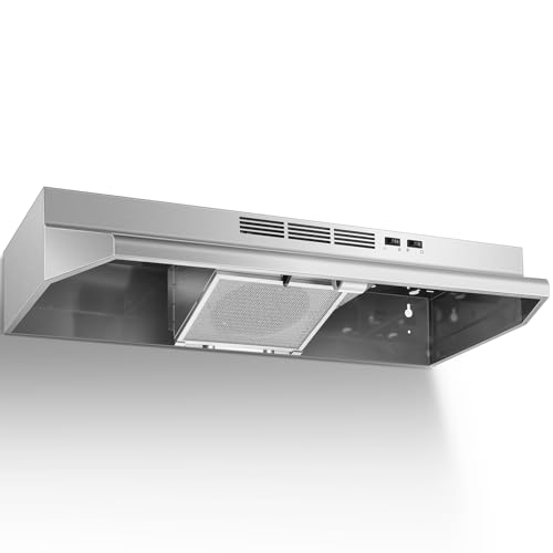 Tieasy 36 inch Under Cabinet Range Hood 400 CFM Convertible Vent Hood (Ducted/Ductless) 2-Speed Exhaust Fan with Rocker Switch Control Stainless Steel Multiple Venting Options for Kitchen Stove