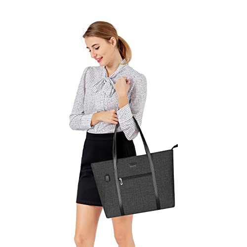 MOSISO USB Port Laptop Tote Bag for Women, Lightweight Organizer Work Travel Business Briefcase with Small Purse