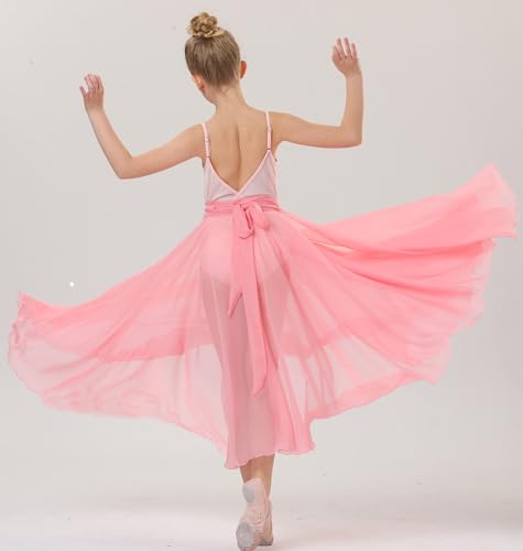 ORIDOOR 720 Degrees Tencel Wrap Dress Gradual Color Tencel Ballet Modern Dance Girl Performing Classic Photography Practice Skirt Pink 6-9Years