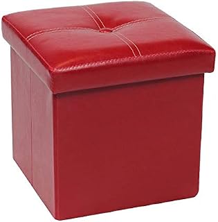 Bonlife Red Small Storage Ottoman Box Faux Leather Foot Rest Stool Folding Cube Footstool Toy Box for Kids for Living Room Space Saving 30x30x30cm