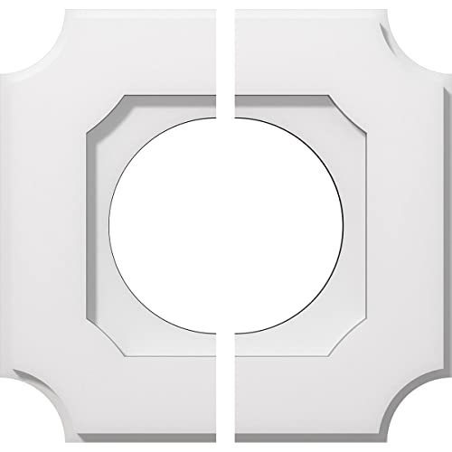 Image of Ekena Millwork CMP12LE2-06000 Locke Architectural Grade PVC Contemporary, Two Piece Urethane Ceiling Medallions 12 inchOD x 6 inchID x 7 inchC x 1 inchP