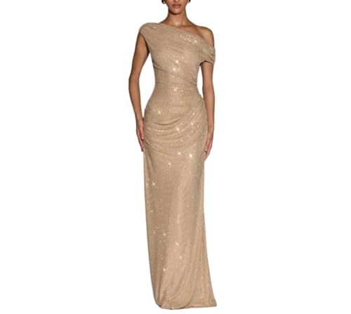 Women's Spring/Summer Fish-Tail Off-Shoulder Glittery and Chic Elegant Body-Conical Slant-Neck