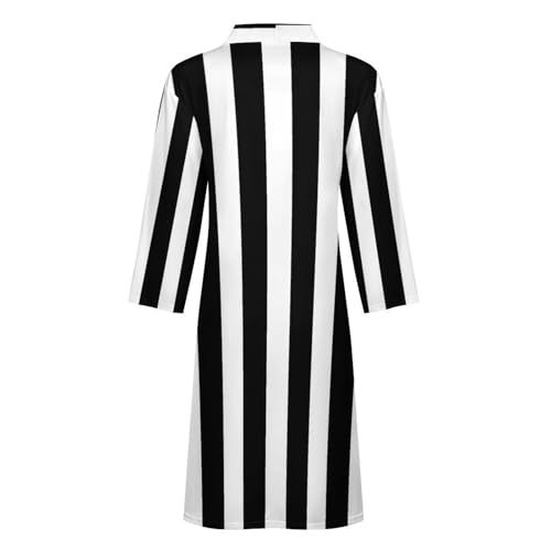 Black And White Cool Stripe Men's Bathrobes Soft Long Robe Lightweight Nightgown Sleepwear Loungewear4