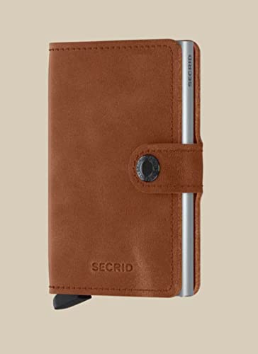 Secrid - Mini Wallet Genuine Cognac Vintage Leather With Silver Rfid Safe Card Case For Max 12 Cards #TOP5