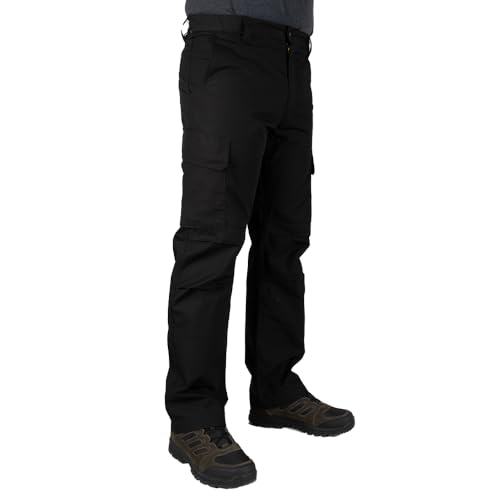 LA Police Gear LAPG Men's Urban Ops Tactical Pants, Gusseted Crotch Lightweight Cargo Pants, Elastic Waistband Ripstop Work Pants, Water & Stain Resistant Pants for Men, Black, 34W x 32L