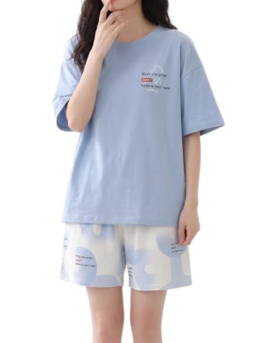 Image of Celary Korean Women's Pyjama Set|Cute Printed T-Shirt & Shorts Set|Soft Cotton Blend Women Night Suit Sleepwear| Shorts Set for Women