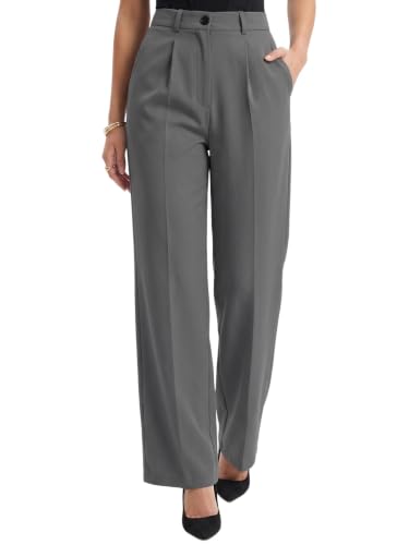 Image of Selvia Women's Solid Straight Fit Trousers, Front Pleated Formal Pants