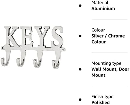 Large KEY Holder Rack 4 Hooks" KEYS" Metal Hook Hanger Chrome colour Upper Case Letters