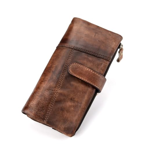 Portefeuille long pour cartes en cuir de vache style vintage bicolore et mode décontractée