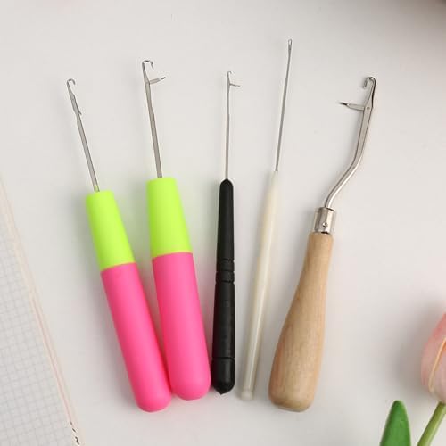 5 Sizes Bent Latch Hook Crochet Needle Set, Dreadlock Crochet Hook Tool for Hair Extensions Carpet Making and Braid Craft - 2