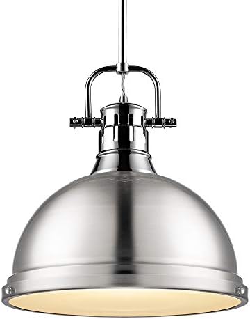 Golden Lighting 3604-L CH-PW Duncan Pendant, Transitional, Chrome with Pewter Shade