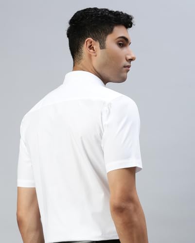 Image of RAMRAJ COTTON Men White Half Sleeve Shirt Crafted For Comfort| Durability| And Timeless Everyday Style