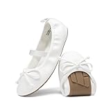 DREAM PAIRS Toddler Little Girls Ballet Flats Dress Shoes Mary Janes Ballerina Shoes,Size 1 Little Kid,White,KKUMFA2502