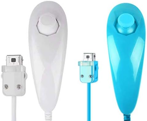 2 Packs Nunchuck and Remote Controller for Wii Wii U Console - White and Blue