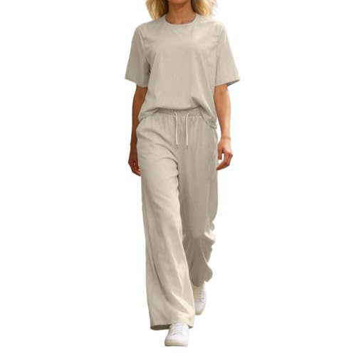 Ensemble 2 pièces manches courtes top pantalon avec poches fluide et léger