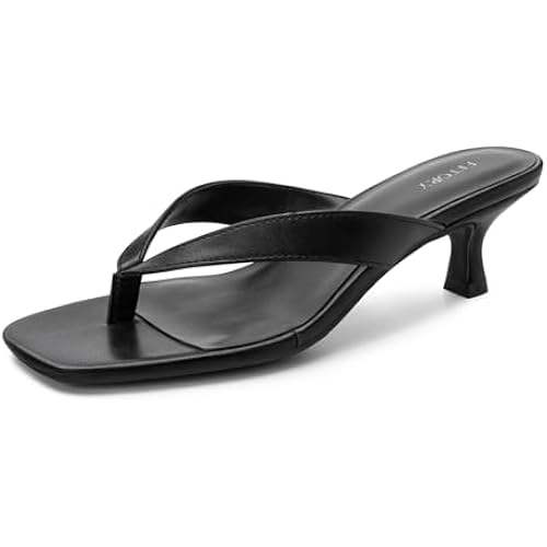 FITORY Womens Kitten Heels Flip Flops,Square Open Toe Thong Sandals 1.97In