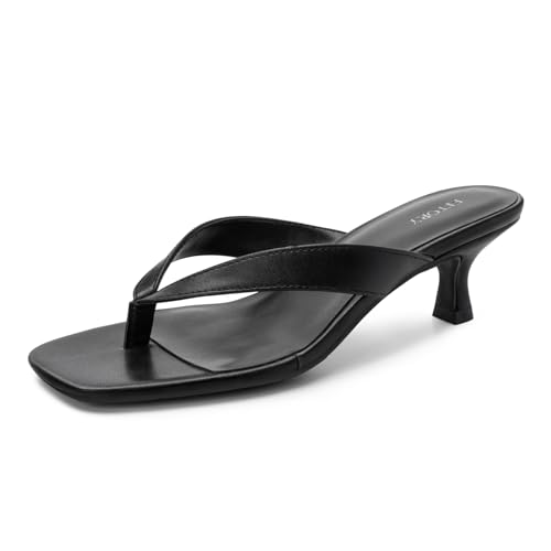 FITORY Women's Sexy Kitten Heel Flip Flops,Square Open Toe Low Heel Sandals, Slip on Comfortable Thong Heels for Causal