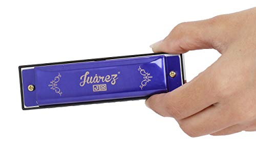 Image of JUAREZ Junior JJ10HL 10 Holes Educational Harmonica Key of C Scale | Mouth Organ | Cover - Aluminum | Comb - Abs | Reed - Aluminum Blue