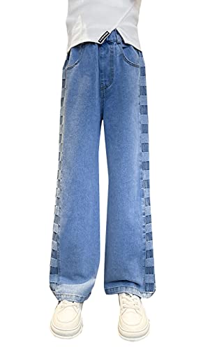 Betusline Girls' Elastic Waist Wide Leg Jeans, 3-13 Years2