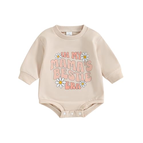 Image of CREAIRY Newborn Baby Girl Outfits In My Mamas Bestie Era Daisy Bubble Romper Sweatshirt Long Sleeve T-Shirt Fall Clothes