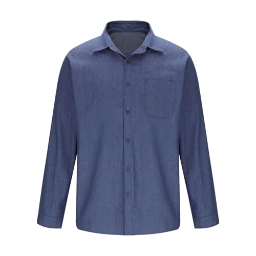 Chambray Shirt Men Long Sleeve Western Work Dress Shirts Casual Button Down Denim Blouses with Pocket4