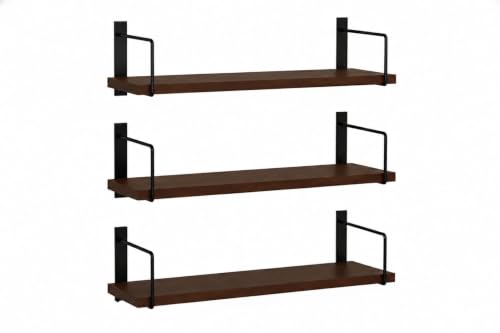 Image of Wooden Wall Shelf for Books | Wall Mounted Bookshelf for Living & Bedroom | Floating Wall Bookshelf | Book Shelf Wooden Wall Mounted | Decorative Wall Shelf Rack Brown, 16X6X6,Set of 3