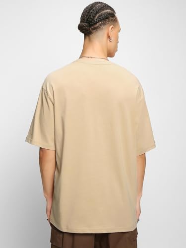 Image of crazymonk Oversized Baggy Fit Drop Shoulder Half Sleeves Round Neck Solid Pure Cotton T-Shirt for Men