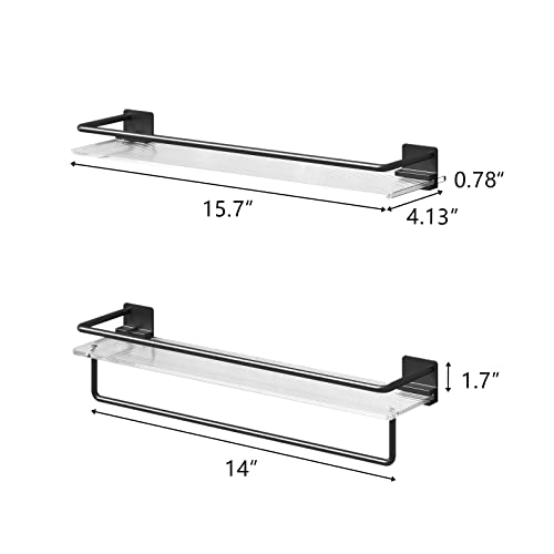 Hongnal Acrylic Floating Shelves Wall Mounted Hanging Shelves With Black Towel Rack Decorative Storage Shelves For Bathroom,Kitchen,Living Room & Bedroom-Set Of 2 #TOP1