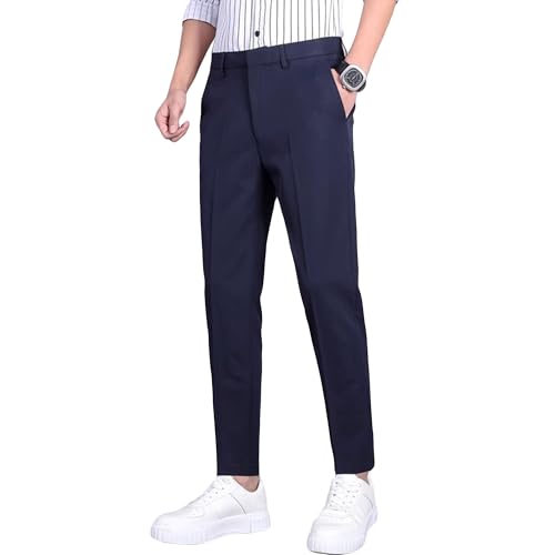 Maiyifu-GJ Men's Slim Fit Straight Leg Dress Pants Ice Silk Casual Solid Suit Pants Business Fashion Lightweight Work Pants