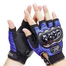 Image of Leosportz Riding Gloves for Men Bike Riders - Special Tactical Gloves with Rubber Knuckle Punch | Non-Slip Half Finger with Firm Padding Motorcycle Gloves (M, Blue)